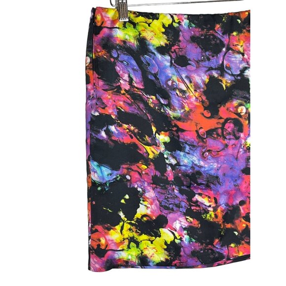 Vince Camuto Abstract Satin Mini Skirt Size 10 | Bold Print Fall Workwear - Picture 4 of 11